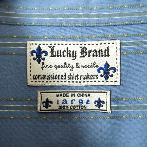 Lucky Brand Retro Woven Striped Point Collar Long Sleeve Button Down Shirt Blue - Picture 4 of 11